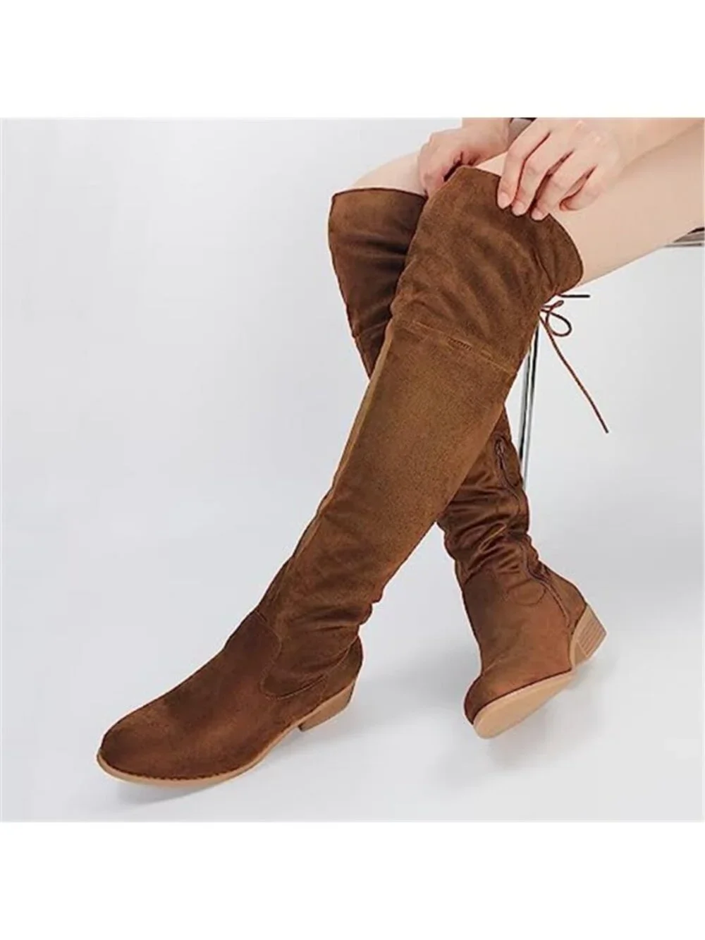 Women's Thigh High Fashion Boots Over The Knee Black Low Flat Heel